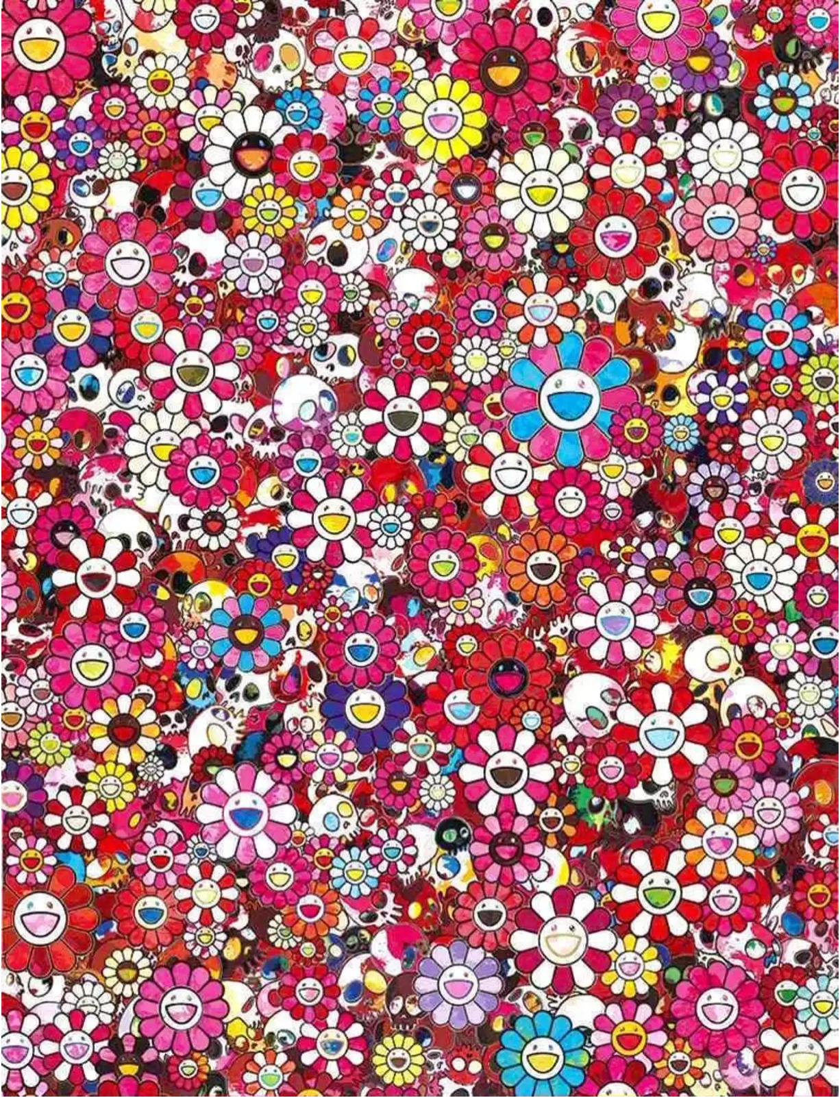 Takashi Murakami Art Print: Skulls & Flowers Red