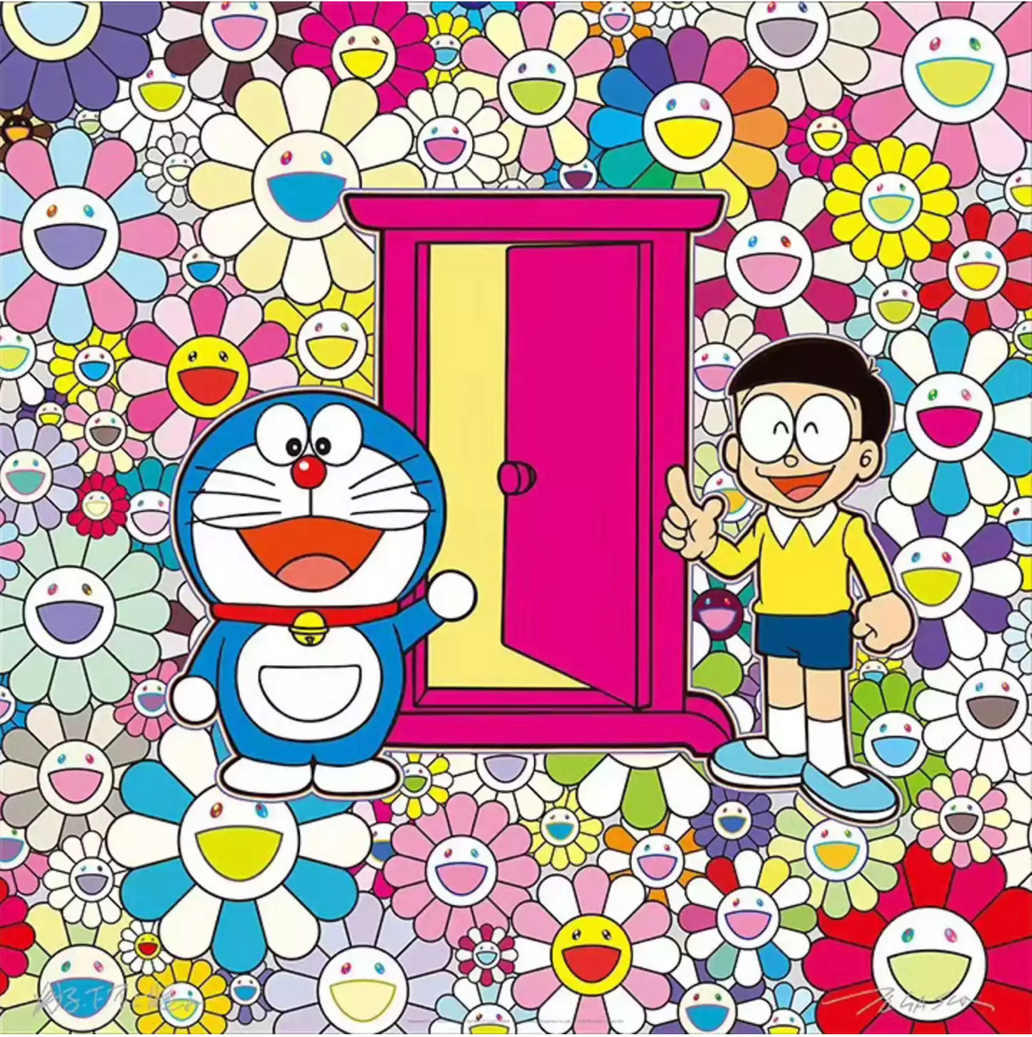 Takashi Murakami 村上隆 Art Prints: Doraemon Anywhere door Dokodemo door in the flower garden