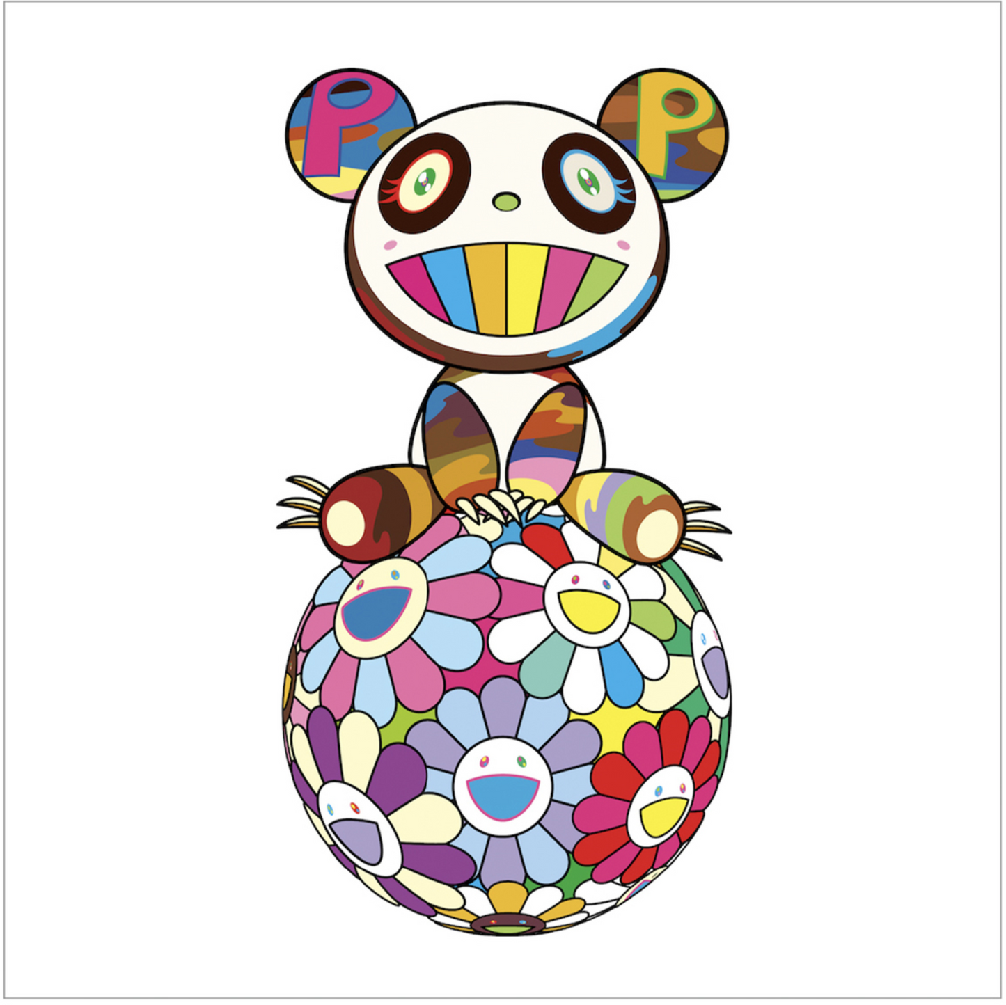 Takashi Murakami 村上隆 Art Prints: A top a Ball of Flowers a Panda Cub Sits Properly