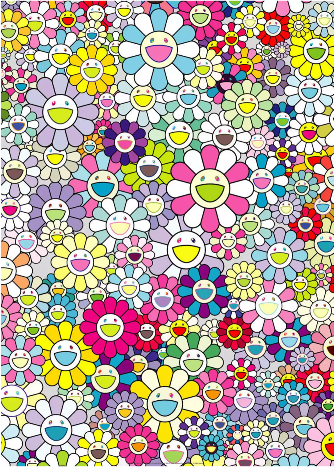 Takashi Murakami Art Prints: Champagne Supernova Multicolor + Pink and white stripes,