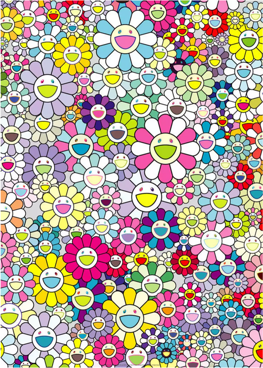Takashi Murakami Art Prints: Champagne Supernova Multicolor + Pink and white stripes,