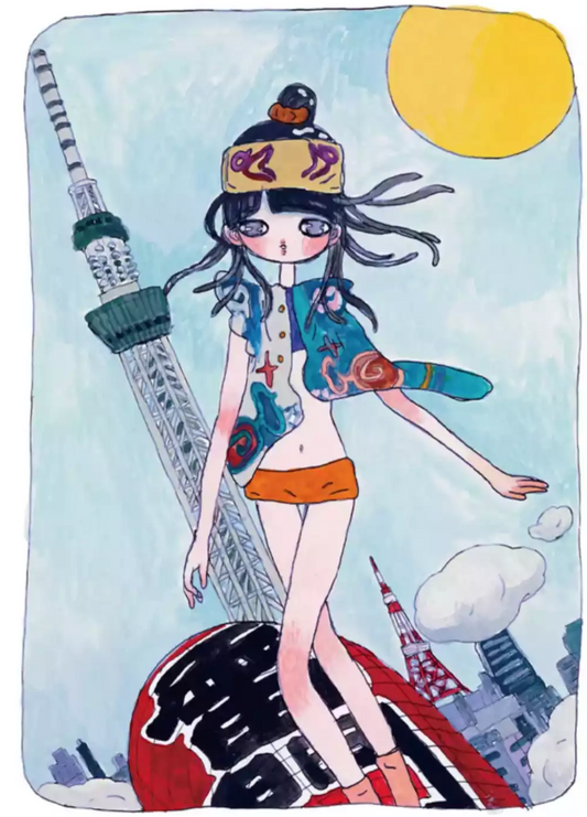 Aya Takano Art Prints: She's Coming, Riding the Kaminari-mon Lantern, 2020