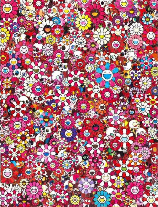 Takashi Murakami Art Print: Skulls & Flowers Red